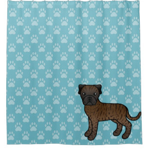 Süßer Cartoon-Brindle-Bullmastiff-Hund auf Blau Duschvorhang
