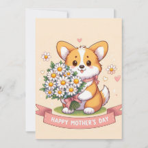 Süßer Cartoon-Corgi mit Gänseblümchen Frohen Mutte