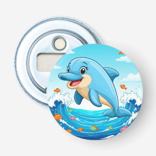 Süßer Cartoon-Delfin plantscht im Wasser Flaschenöffner