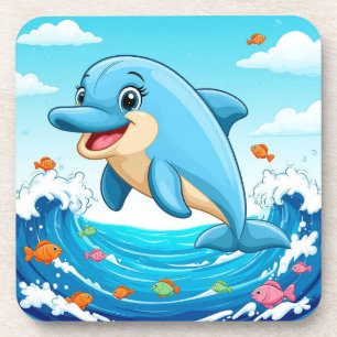 Süßer Cartoon-Delfin plantscht im Wasser Getränkeuntersetzer