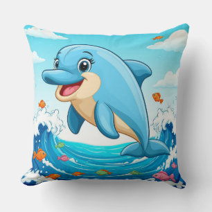Süßer Cartoon-Delfin plantscht im Wasser Kissen