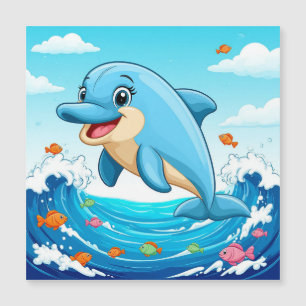 Süßer Cartoon-Delfin plantscht im Wasser Magnetkarte