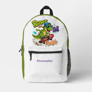 Süßer Cartoon-Dinosaurier auf Skateboard Personali Bedruckter Rucksack