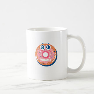 Süßer Cartoon-Donut mit rosa Streuseln und Kawaii- Kaffeetasse
