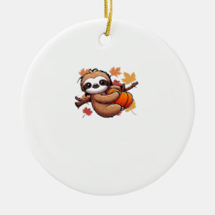 Süßer Cartoon Faultier mit Kürbis - Herbstsaison O Keramik Ornament