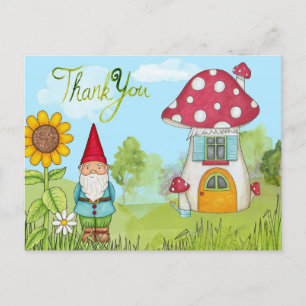 Süßer Cartoon-Gartenzwerg und Haus Danke Postkarte