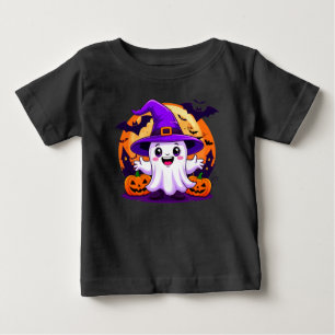 Süßer Cartoon-Geist in einem Hexenhut mit Kürbisse Baby T-shirt