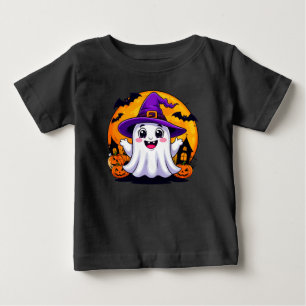 Süßer Cartoon-Geist in einem Hexenhut mit Kürbisse Baby T-shirt
