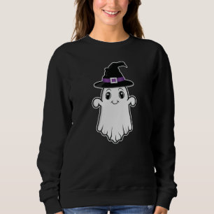 Süßer Cartoon-Geist mit Hexenhut Halloween Sweatshirt