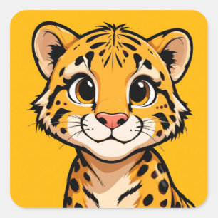 Süßer Cartoon Gepard Jungtier 🐾 Niedliches Wildes Quadratischer Aufkleber