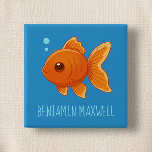 Süßer Cartoon-Goldfisch auf blauem benutzerdefinie Button