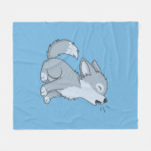 Süßer Cartoon-Heulwolf-Welpe Blau Fleecedecke (Vorderseite (Horizontal))