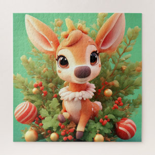 Süßer Cartoon-Hirsch in einem festlichen Weihnacht Puzzle