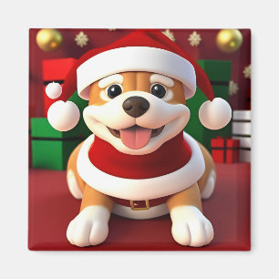 Süßer Cartoon-Hund im Santa-Outfit  Magnet