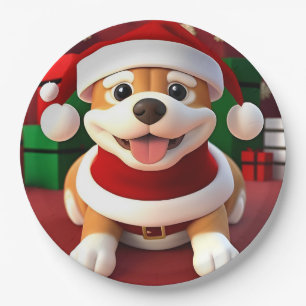 Süßer Cartoon-Hund im Santa-Outfit  Pappteller