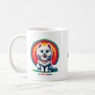 Süßer Cartoon-Hund mit farbenfrohem künstlerischem Kaffeetasse
