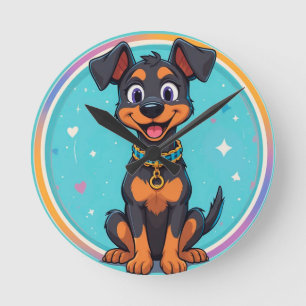 Süßer Cartoon-Hund mit Halsband Runde Wanduhr