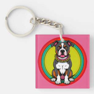 Süßer Cartoon-Hund mit Halsband Schlüsselanhänger