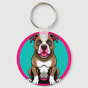Süßer Cartoon-Hund mit Halsband Schlüsselanhänger