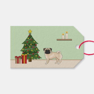 Süßer Cartoon-Hund mit Weihnachtsbaum in Rehfarben Geschenkanhänger