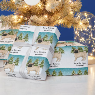 Süßer Cartoon-Hund Reh-Pug im schneebedeckten Wint Geschenkpapier