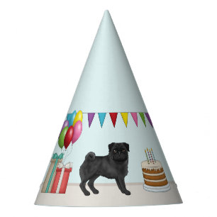 Süßer Cartoon-Hund Schwarzer Mops Bunter Geburtsta Partyhütchen