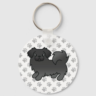Süßer Cartoon-Hund Schwarzer Tibetan Spaniel Schlüsselanhänger