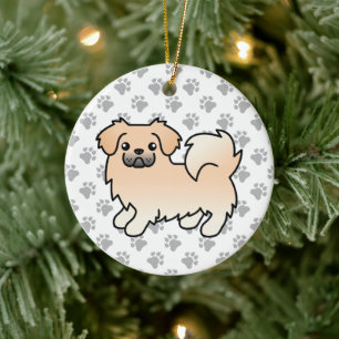 Süßer Cartoon-Hund Tibetan Spaniel cremefarben Keramik Ornament