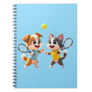 Süßer Cartoon-Hund und -Katze spielen Padel-Tennis Notizblock