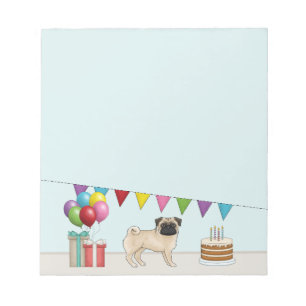 Süßer Cartoon-Hund zum Geburtstag: Mops mit Rehfar Notizblock