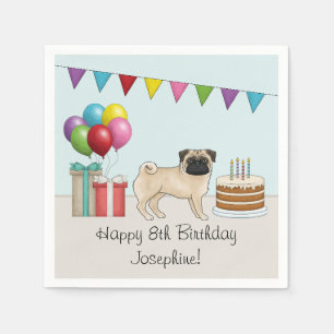 Süßer Cartoon-Hund zum Geburtstag: Rehpug Serviette