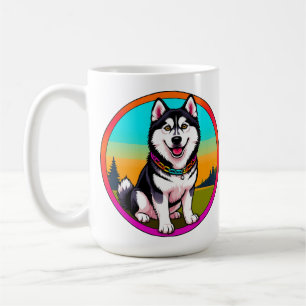 Süßer Cartoon-Husky-Hund mit Halsband Kaffeetasse