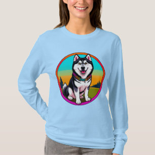 Süßer Cartoon-Husky-Hund mit Halsband T-Shirt