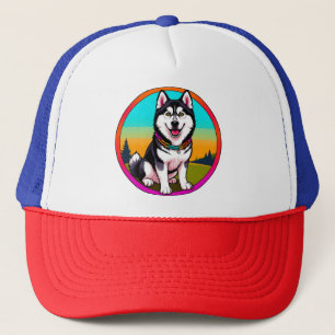 Süßer Cartoon-Husky-Hund mit Halsband Truckerkappe