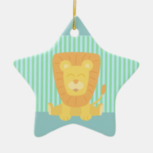 Süßer Cartoon-Löwe mit Streifen-Hintergrund Keramik Ornament