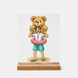 Süßer Cartoon-Mann mit riesigem Teddybär Sommer-Sp Acrylschild