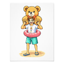 Süßer Cartoon-Mann mit riesigem Teddybär Sommer-Sp