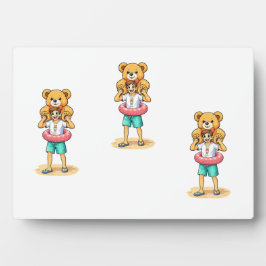 Süßer Cartoon-Mann mit riesigem Teddybär Sommer-Sp Fotoplatte