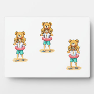 Süßer Cartoon-Mann mit riesigem Teddybär Sommer-Sp Fotoplatte
