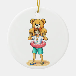 Süßer Cartoon-Mann mit riesigem Teddybär Sommer-Sp Keramik Ornament