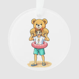 Süßer Cartoon-Mann mit riesigem Teddybär Sommer-Sp Ornament