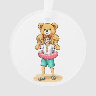 Süßer Cartoon-Mann mit riesigem Teddybär Sommer-Sp Ornament