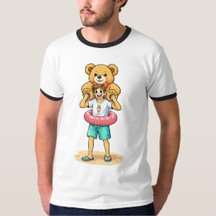 Süßer Cartoon-Mann mit riesigem Teddybär Sommer-Sp T-Shirt