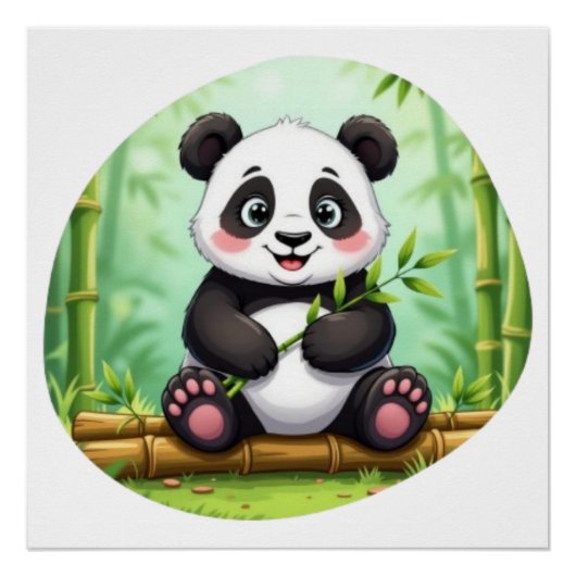 Süßer Cartoon-Panda auf Bambusfleck Poster (Vorderseite)