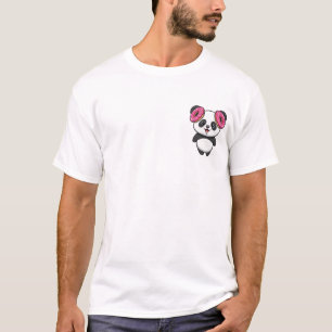 Süßer Cartoon-Panda mit rosa Donut-Kopfhörern T-Shirt