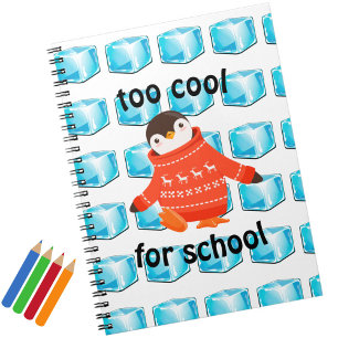Süßer Cartoon-Pinguin "Zu cool für die Schule" Kin Notizblock