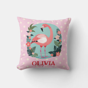Süßer Cartoon-Rosa-Floral-Flamingo mit Tupfen Kissen