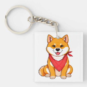 Süßer Cartoon-Shiba-Inu-Hund mit rotem Bandana Schlüsselanhänger