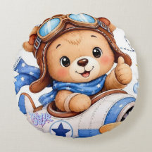 Süßer Cartoon-Teddybär-Pilot fliegt Flugzeug Wasse