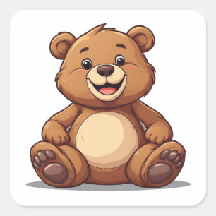 Süßer Cartoon-Teddybär sitzend Quadratischer Aufkleber
